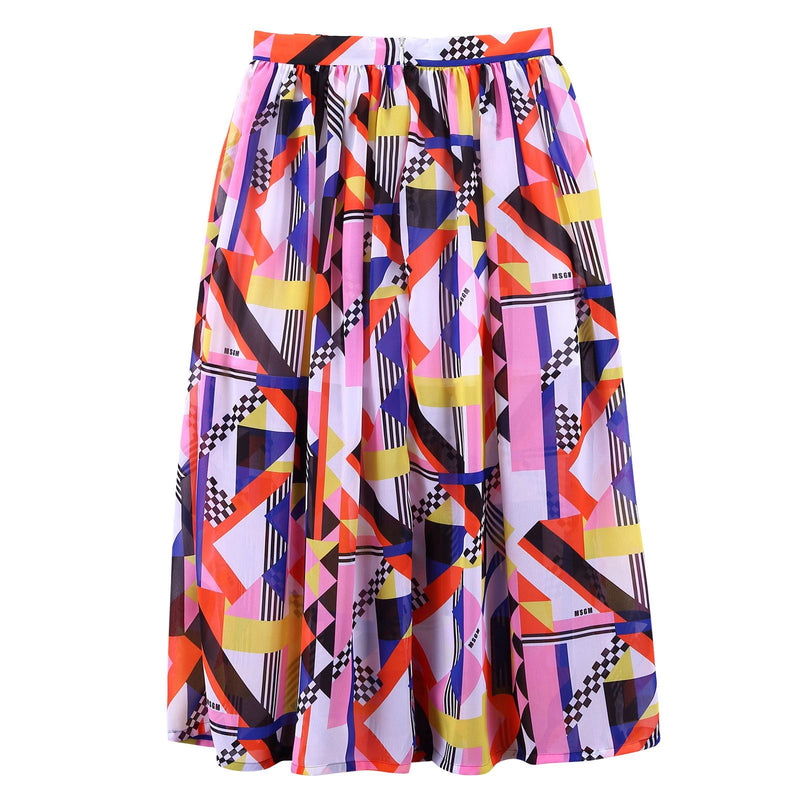 Girls Multicolor Printed Elastic Waist Silk Skirt - CÉMAROSE | Children's Fashion Store - 3