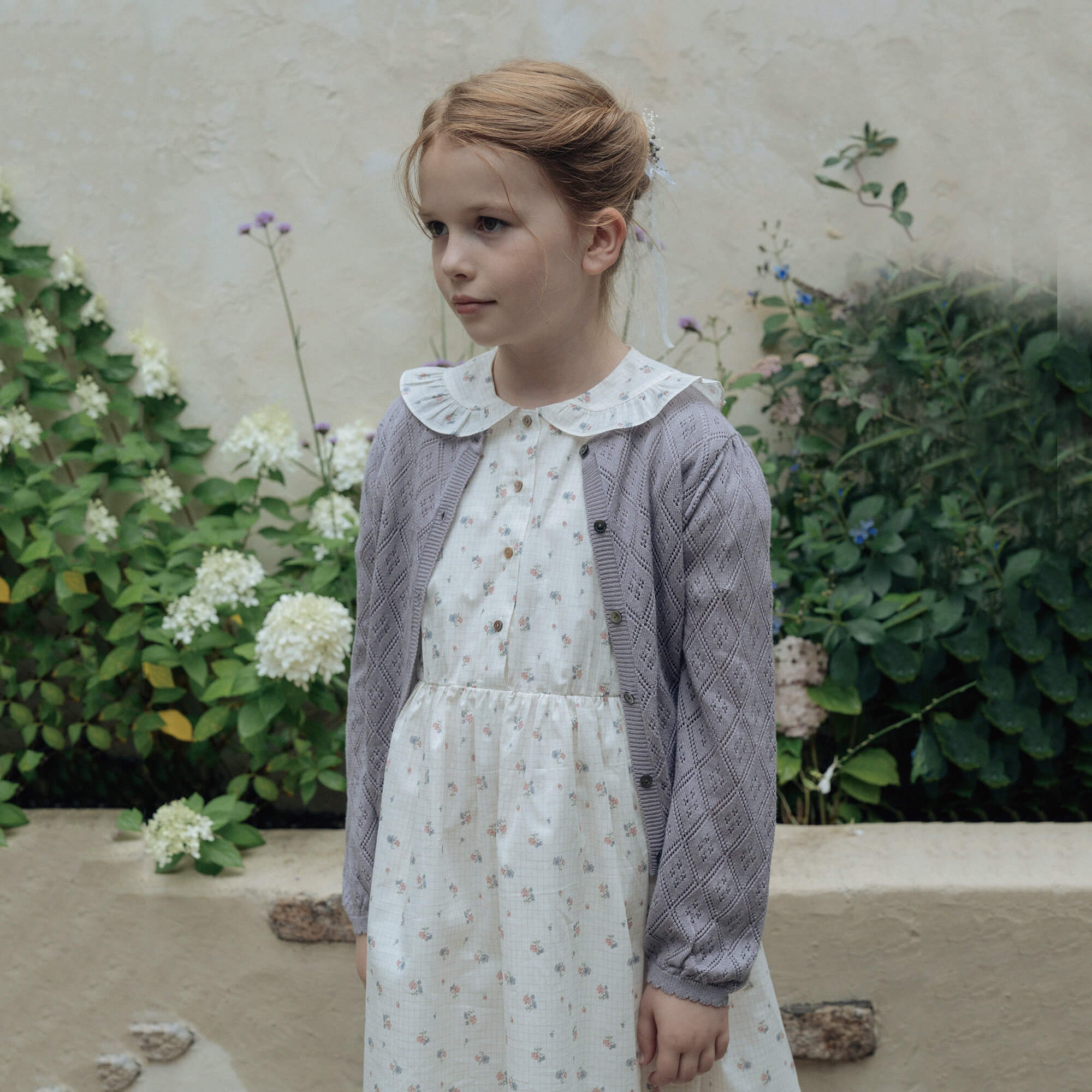 Girls Violet Floral Cotton Dress