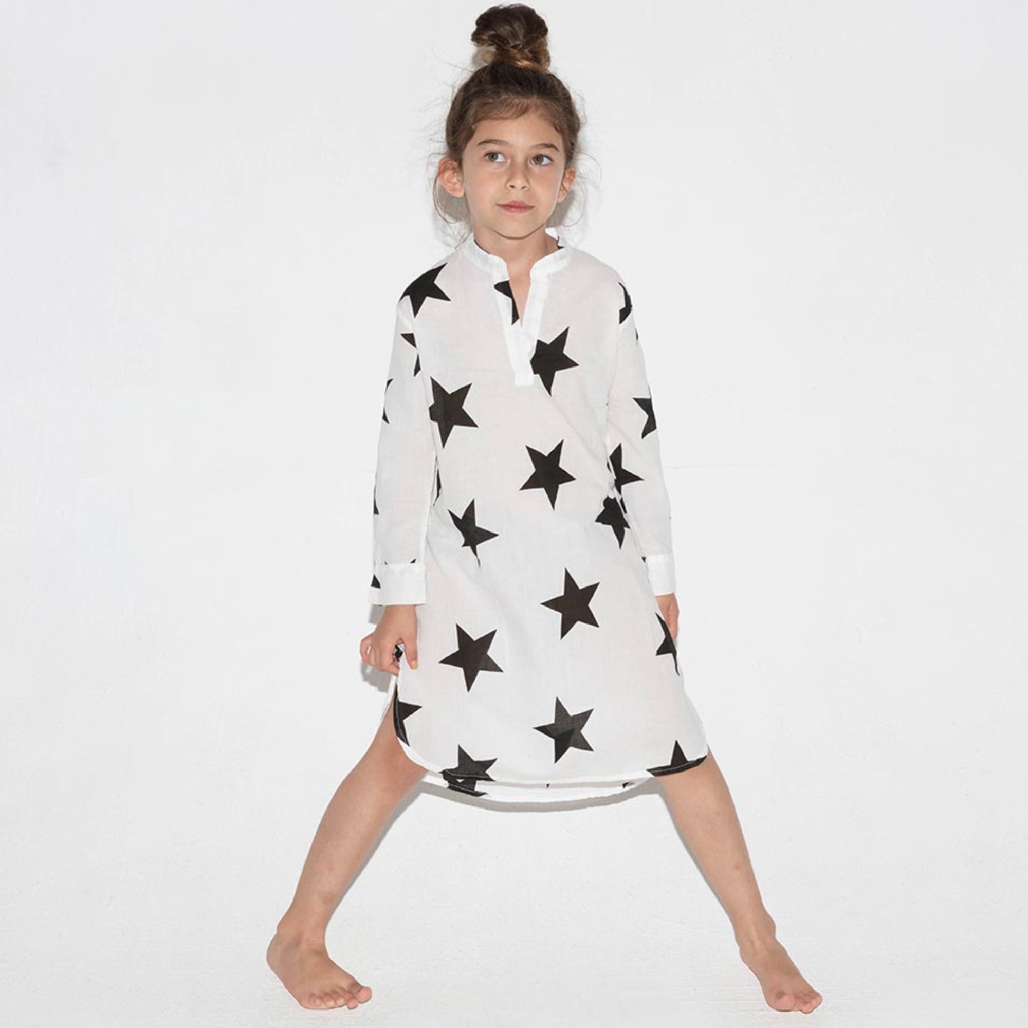 Girls White Star Printed Cotton Dress