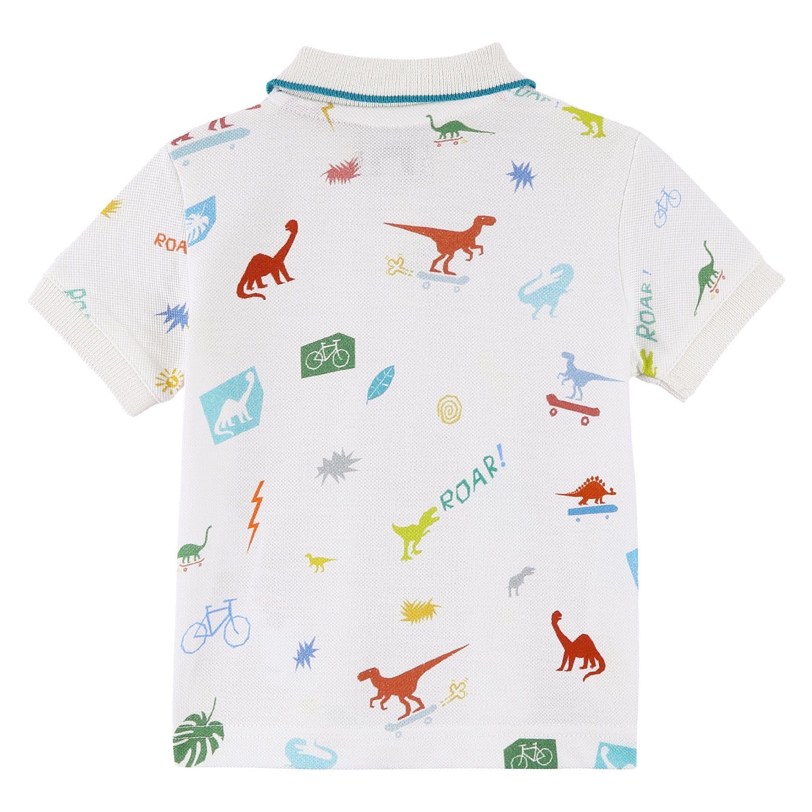 Baby Boys White Cotton Polo Shirt With Multicolor Dinosaur Print - CÉMAROSE | Children's Fashion Store - 2