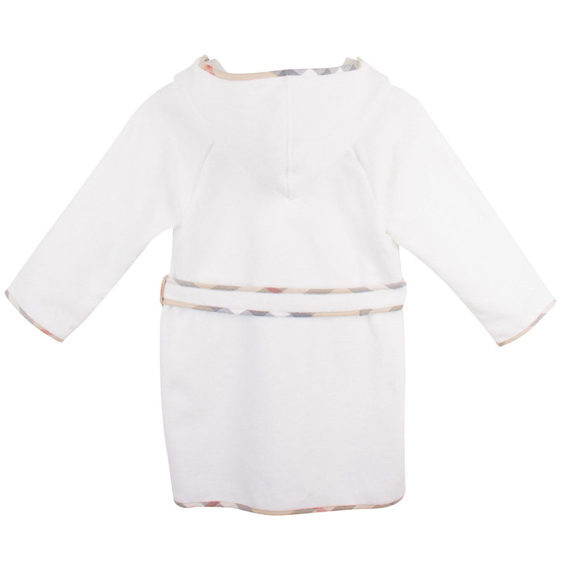 Baby White Two Pockets Cotton Bathrobe With Classic Check Trims - CÉMAROSE | Children's Fashion Store - 2