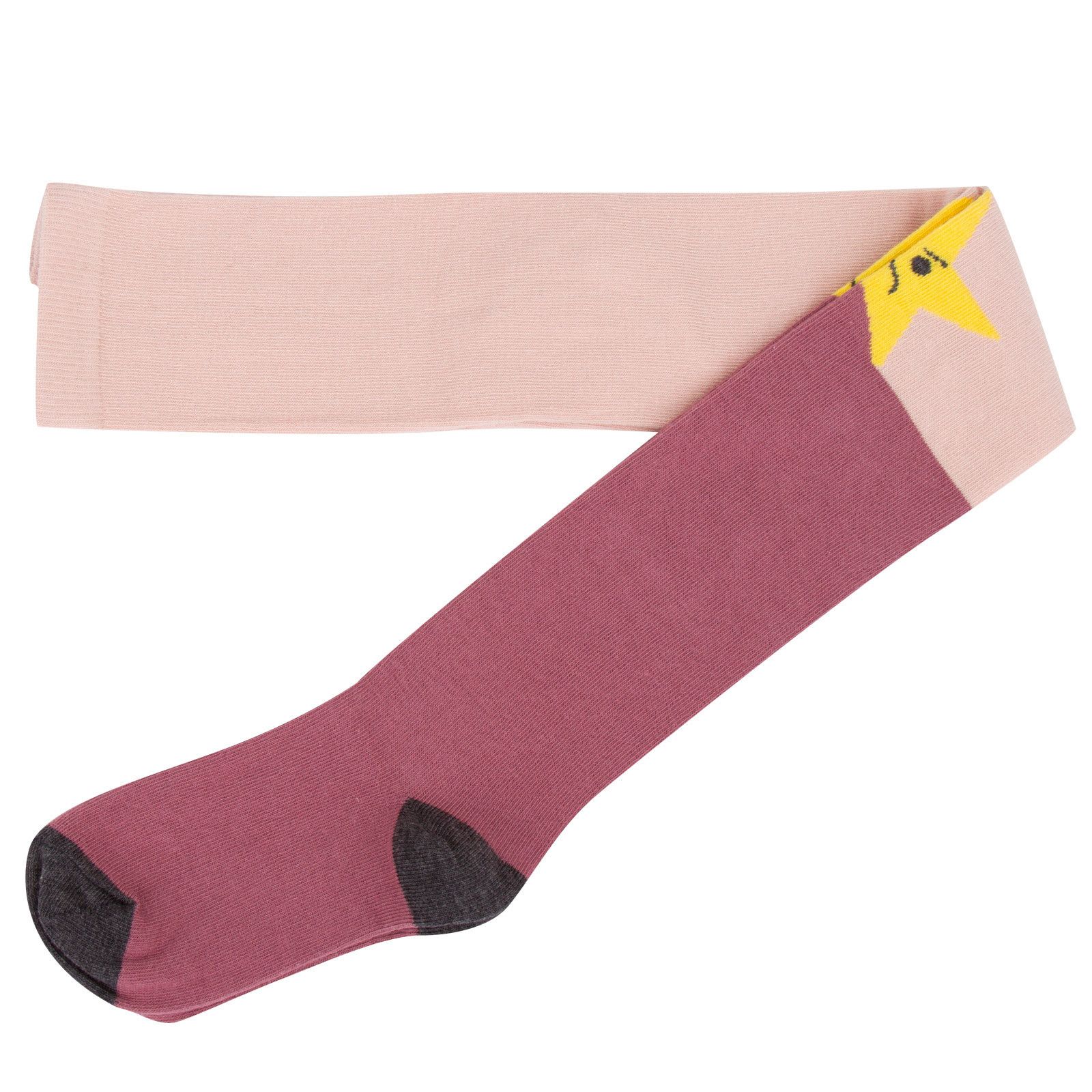 Petra Girls Pink&Red Cotton Knit Tights With Star Trims - CÉMAROSE | Children's Fashion Store - 1