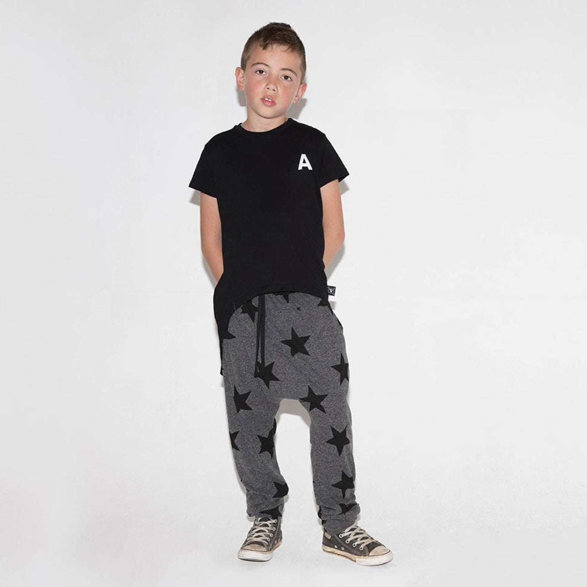 Boys Charcoal Printed Pants