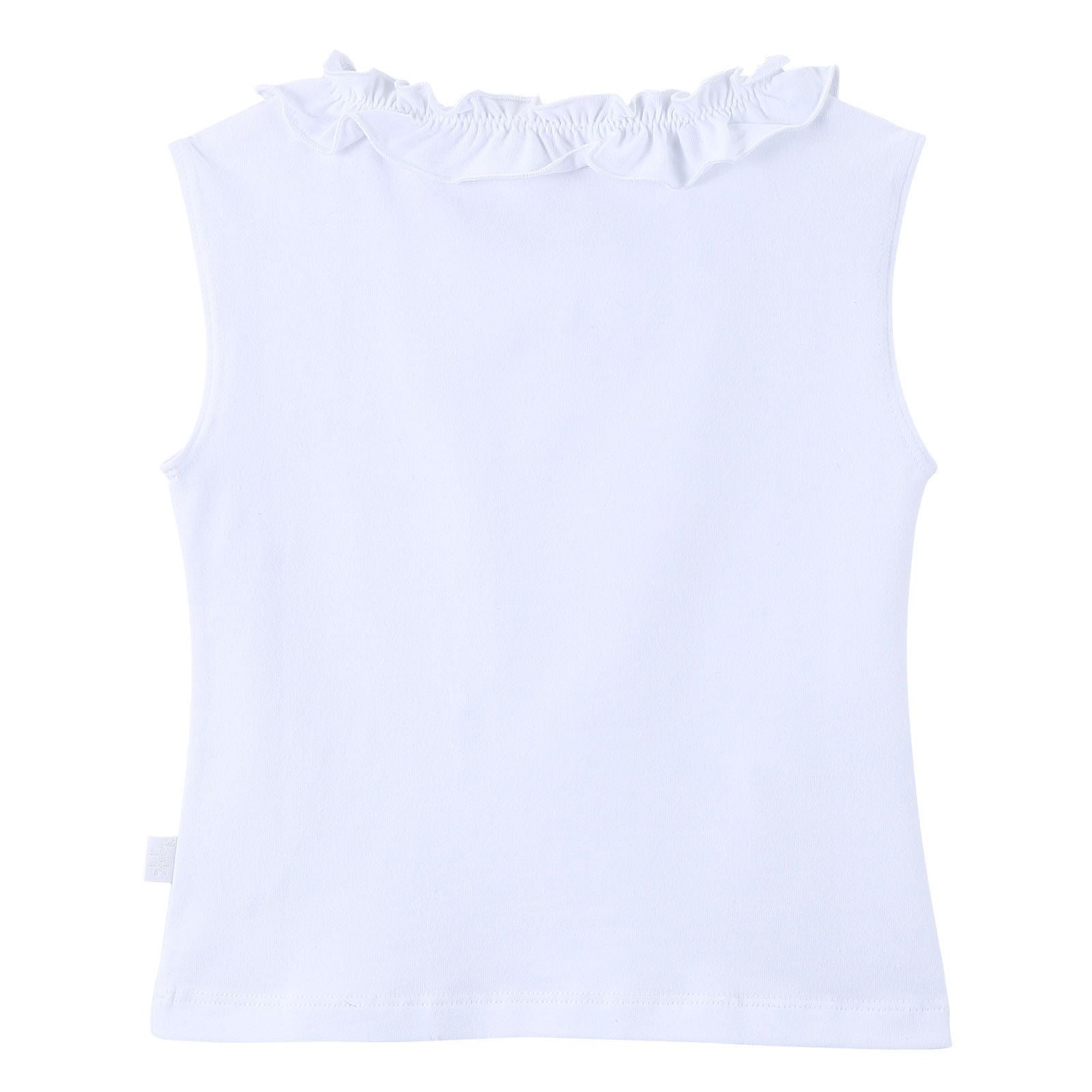 Girls White Cotton T-Shirt With Lace Collar - CÉMAROSE | Children's Fashion Store - 2