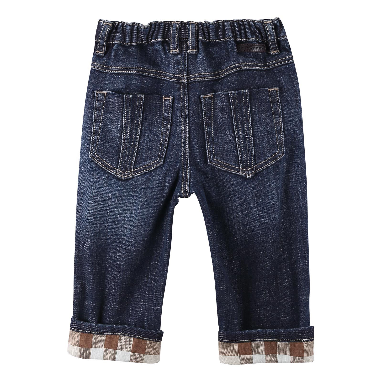 Baby Boys Blue Denim Cotton Jeans With Check Cuffs - CÉMAROSE | Children's Fashion Store - 2