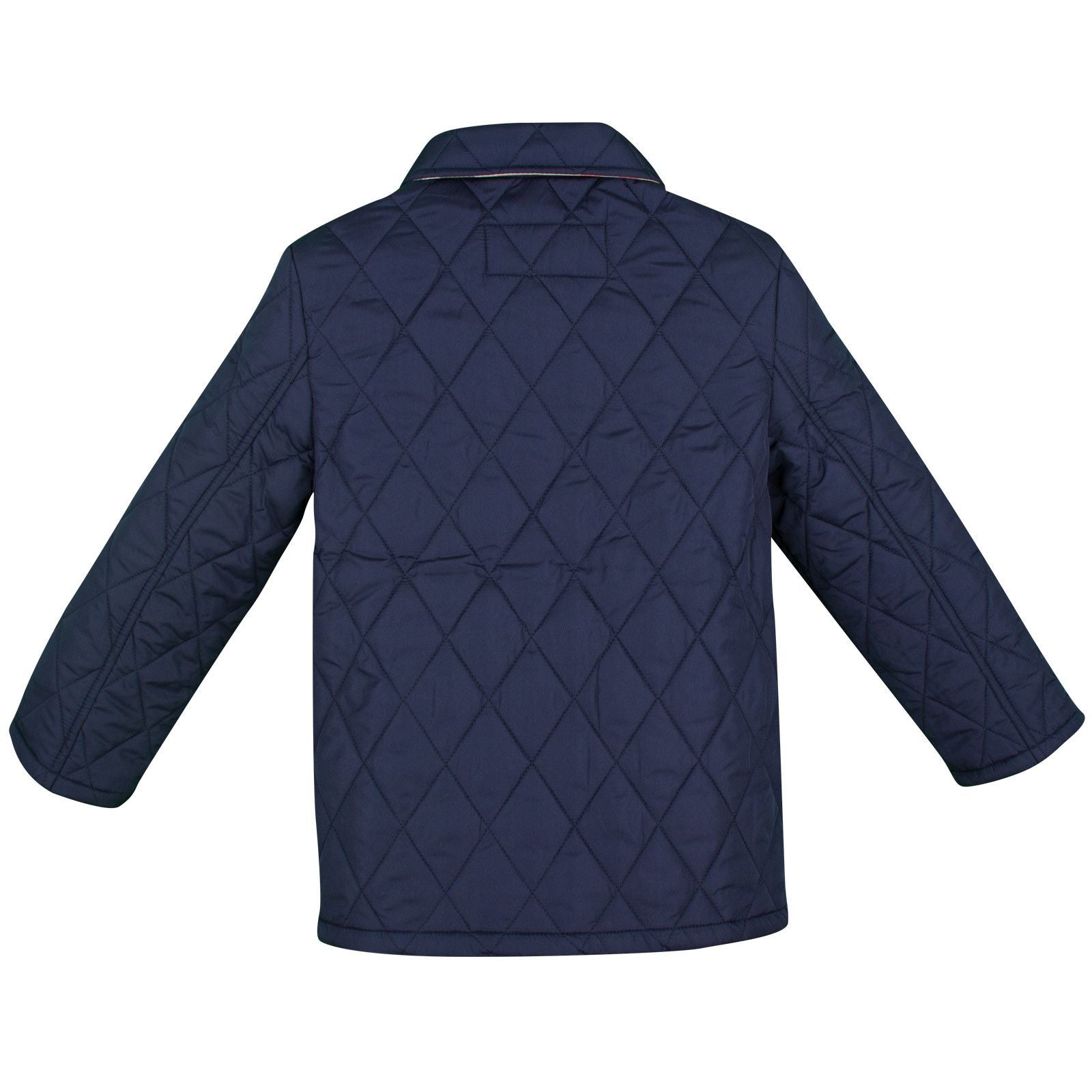 Boys Navy Blue Quilted Jacket With Classic Check Trims - CÉMAROSE | Children's Fashion Store - 2