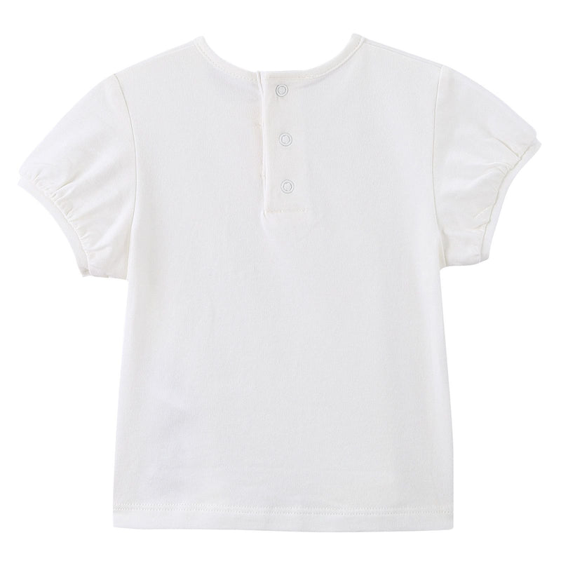 Baby Girls White Cotton T-Shirt With Patch Heart-shaped Trims - CÉMAROSE | Children's Fashion Store - 2