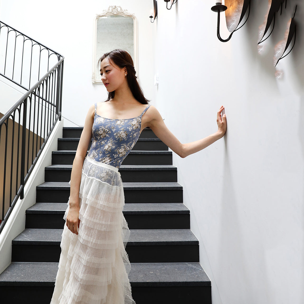 Girls Blue Floral Ballet Onesies