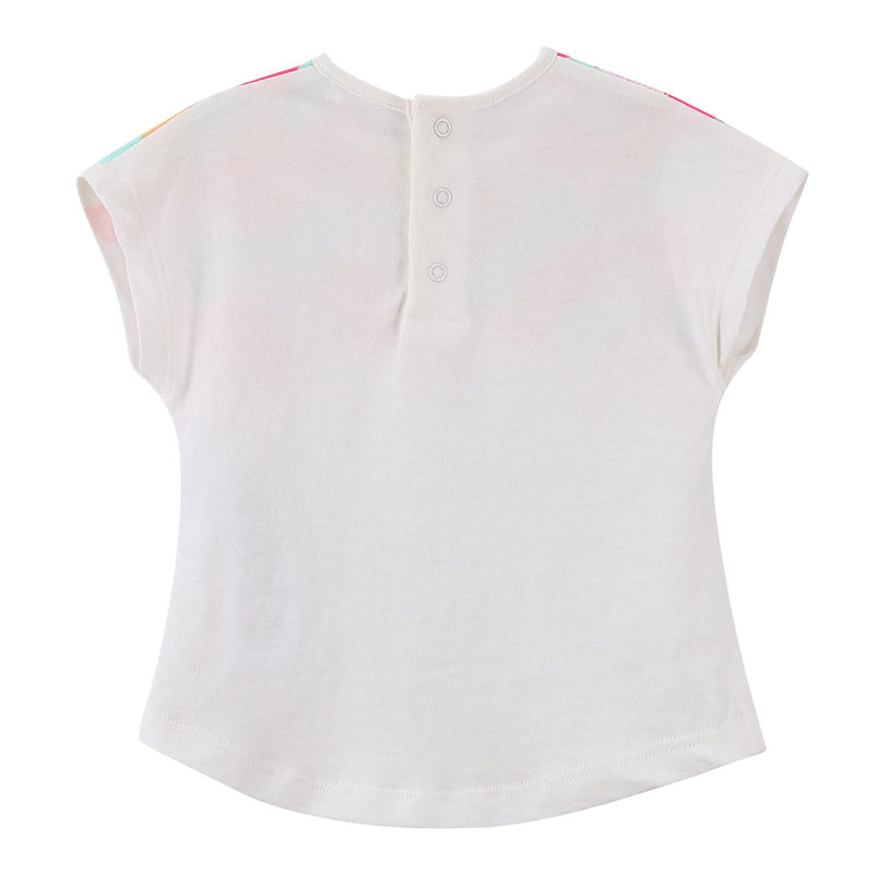 Baby Girls White Cotton T-Shirt With Patch Flake Trims - CÉMAROSE | Children's Fashion Store - 2
