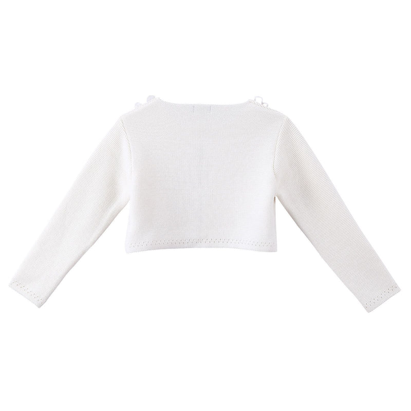 Girls White Knitted Cotton Cardigan With Patch Flower Trims - CÉMAROSE | Children's Fashion Store - 2