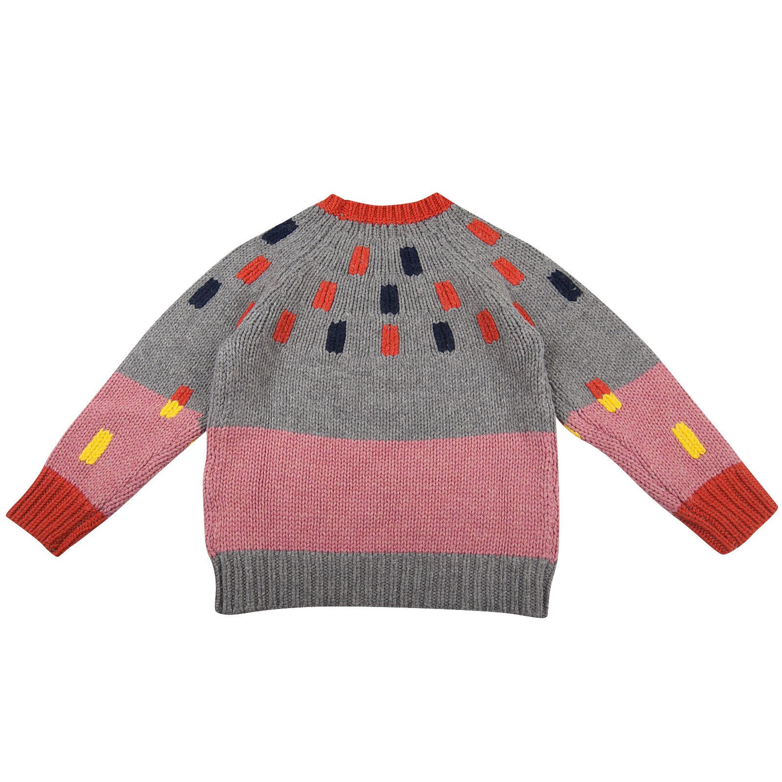 Freddie Girls Grey&Red Wool Sweater With Red And Blue Trims - CÉMAROSE | Children's Fashion Store - 2