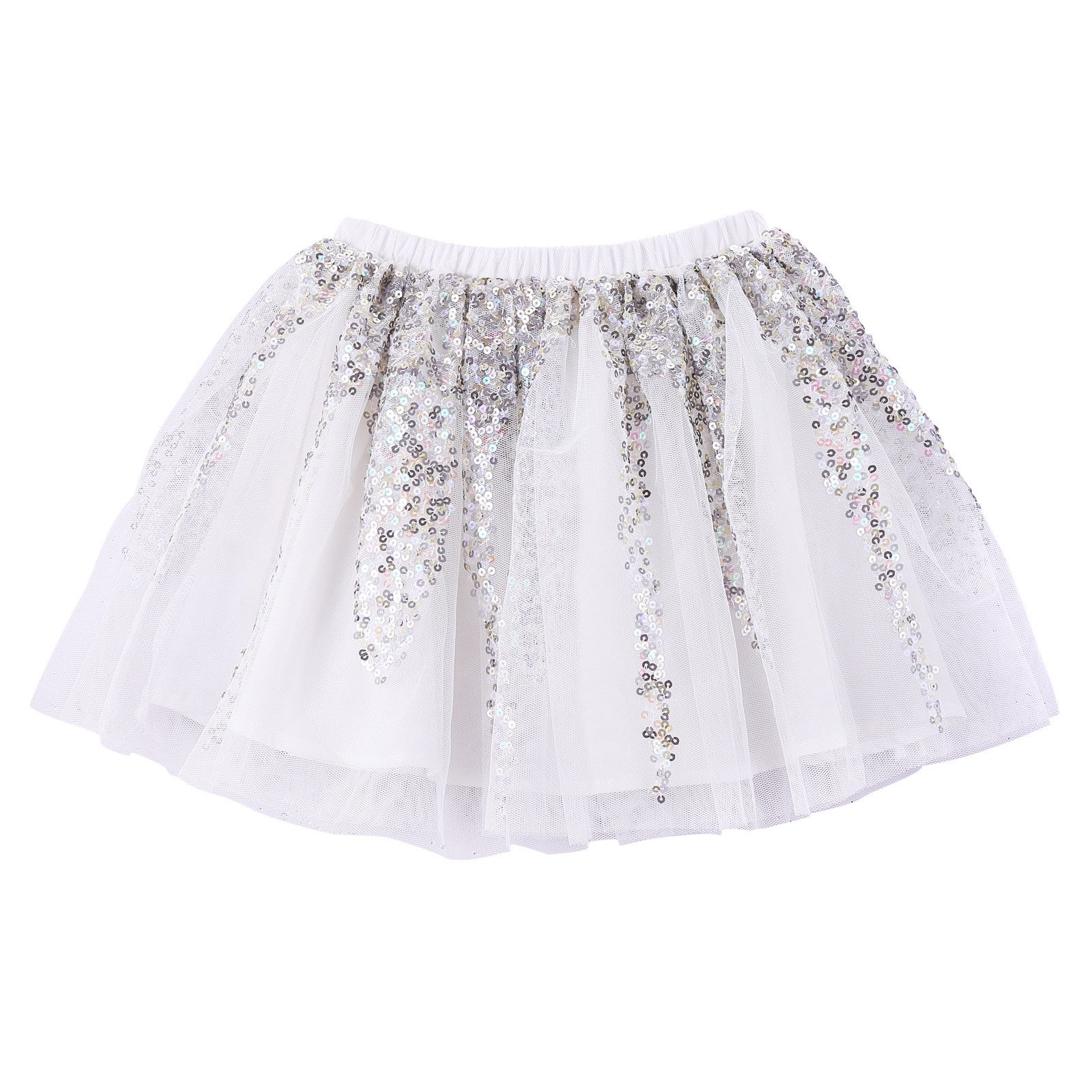 Girls White Patch Silver Sequin Trims Skirt - CÉMAROSE | Children's Fashion Store - 3