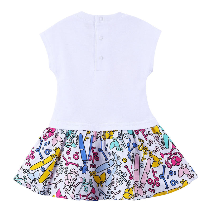 Baby Girls White Cotton Dress With Fancy Printed Trims Hem - CÉMAROSE | Children's Fashion Store - 2