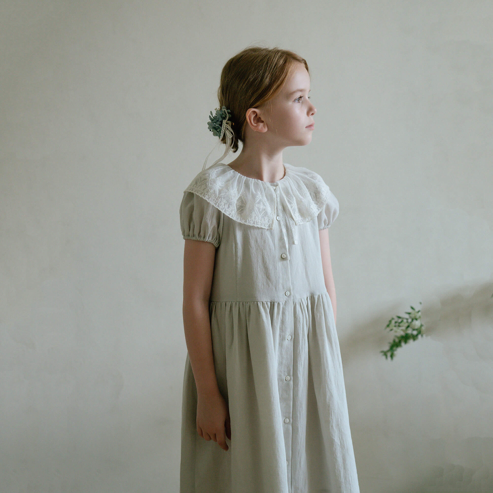 Girls Pale Mint Lace Collar Cotton Dress