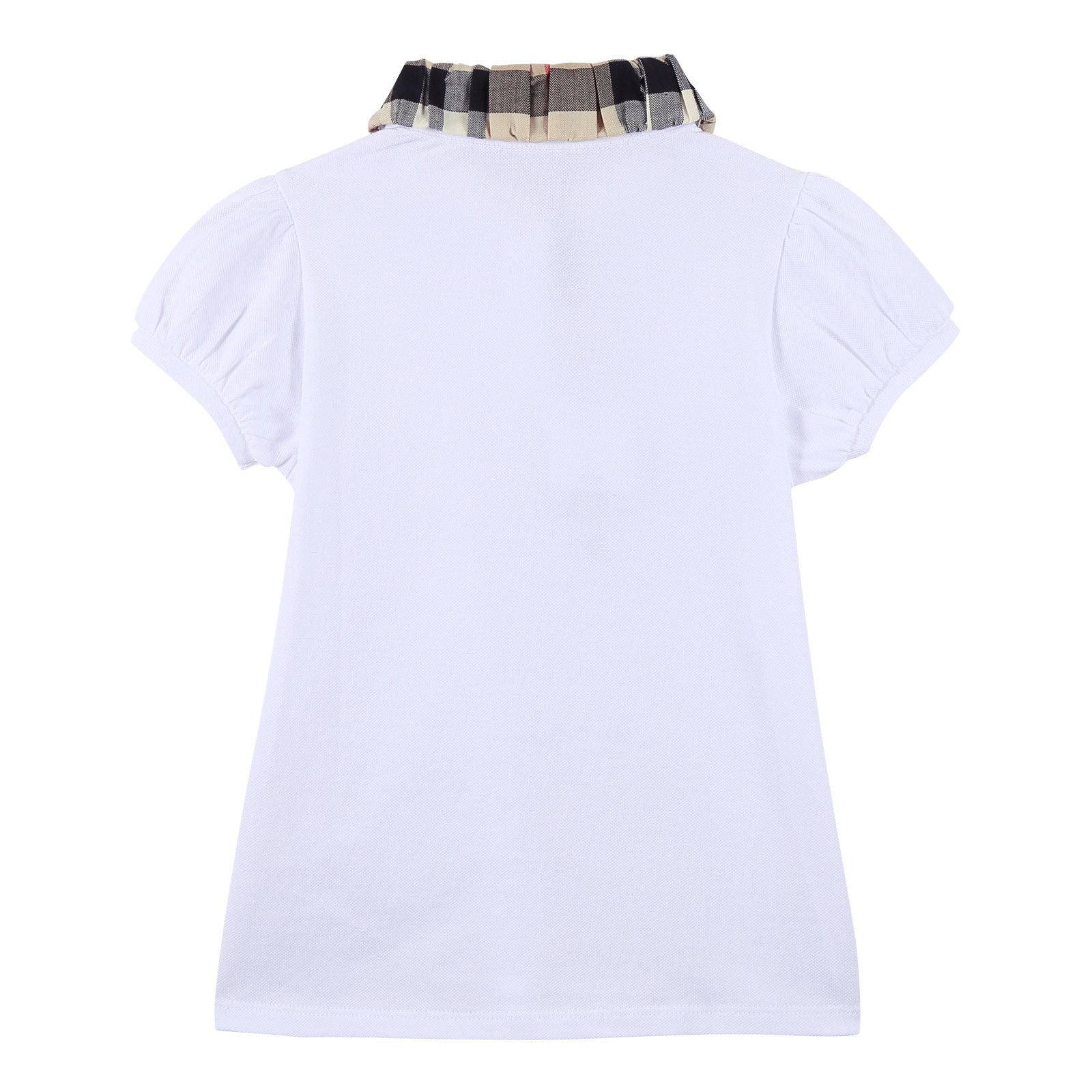 Girls White Cotton T-Shirt With Check Collar - CÉMAROSE | Children's Fashion Store - 2