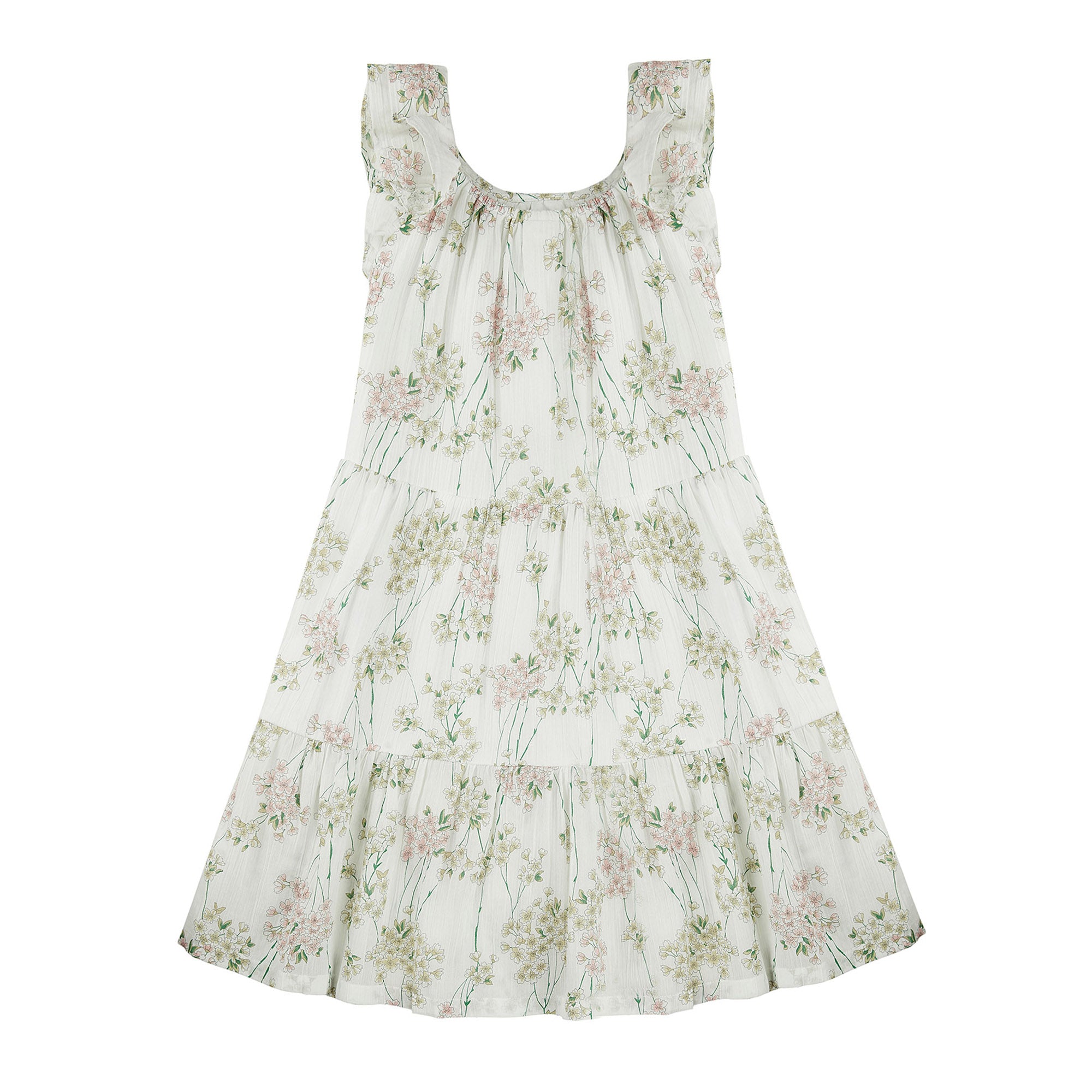 Girls White Flowers Cotton Dress