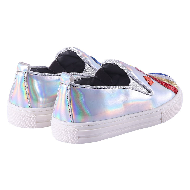Girls Silver Shoes With Patch Rainbow Trims - CÉMAROSE | Children's Fashion Store - 3