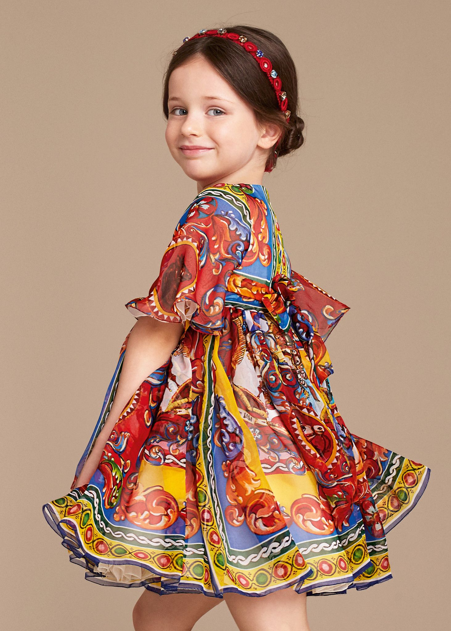 Girls Multicolor Printed Silk Chiffon Dress - CÉMAROSE | Children's Fashion Store - 2