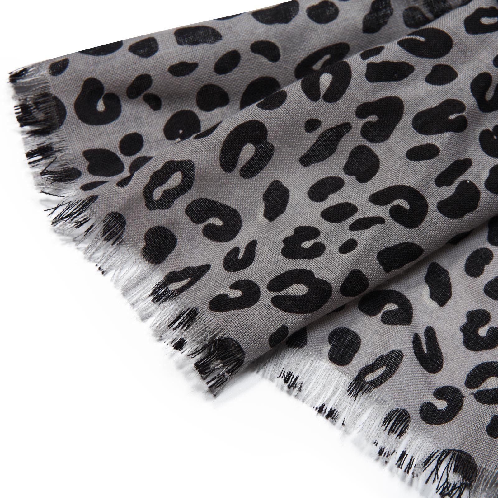 Asa Girls Dark Grey Leopard Printed Wool Scarf - CÉMAROSE | Children's Fashion Store - 3