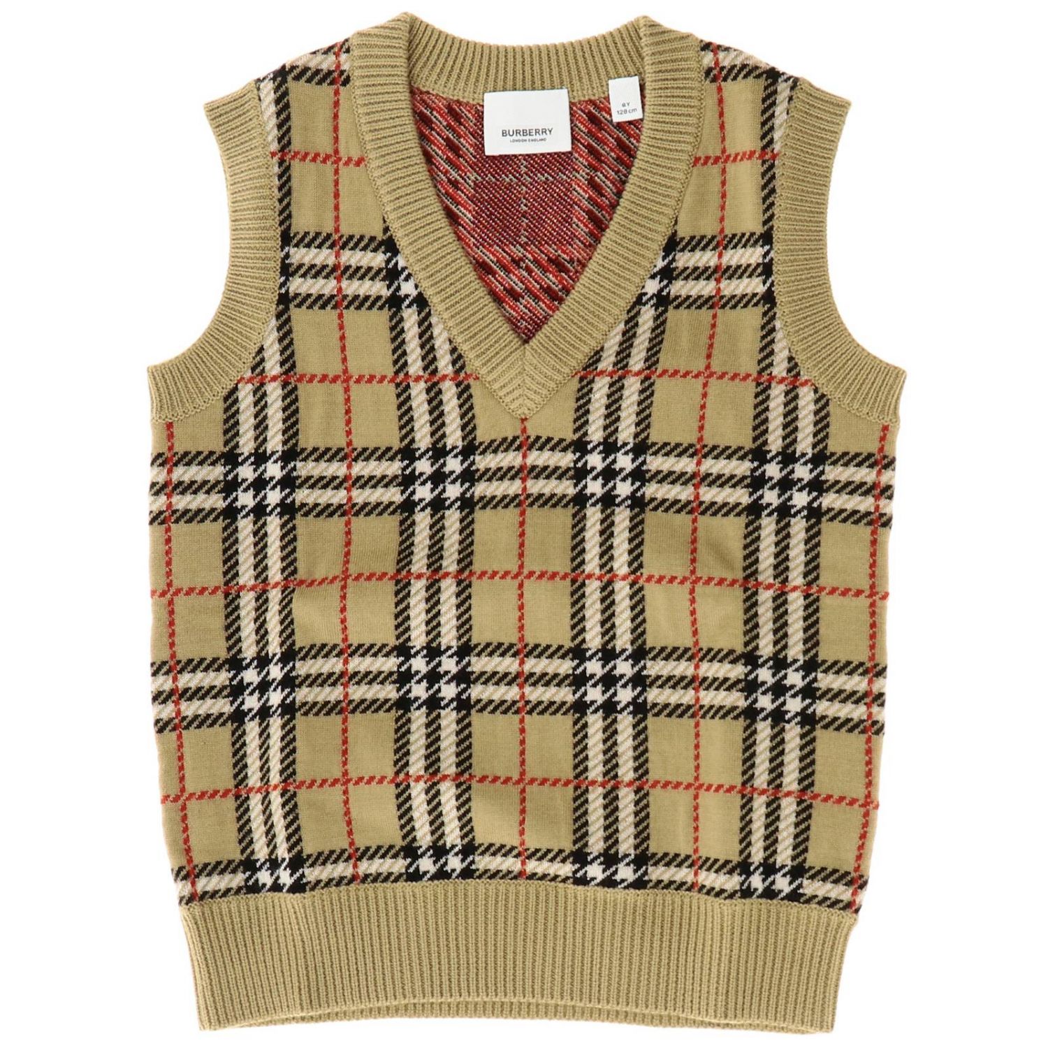 Boys Archive Beige Check Knit Vest