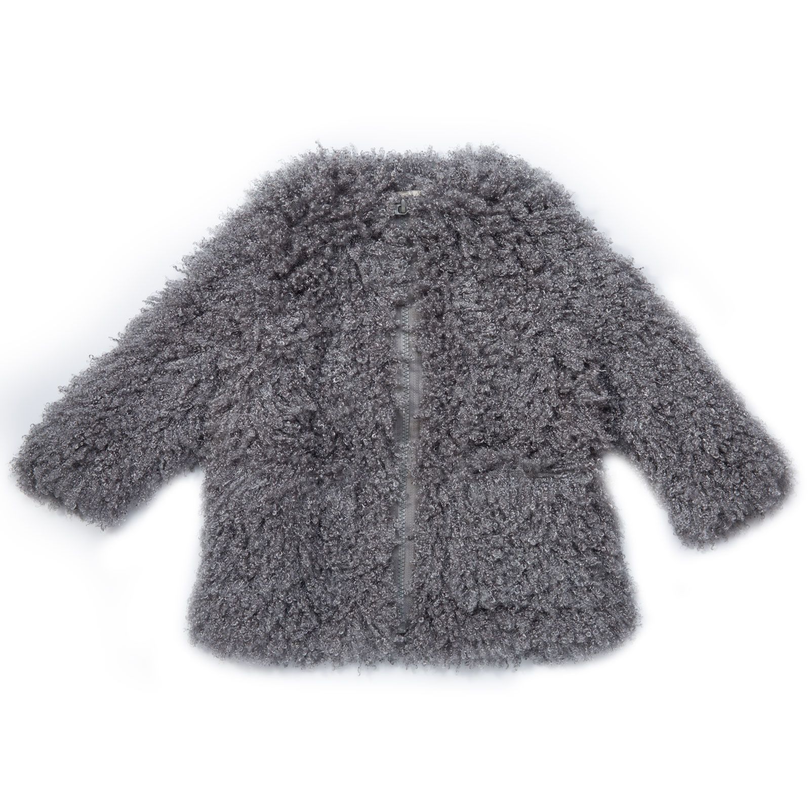 Sparkles Girls Grey Fluffy Coat With Two Pockets - CÉMAROSE | Children's Fashion Store - 1