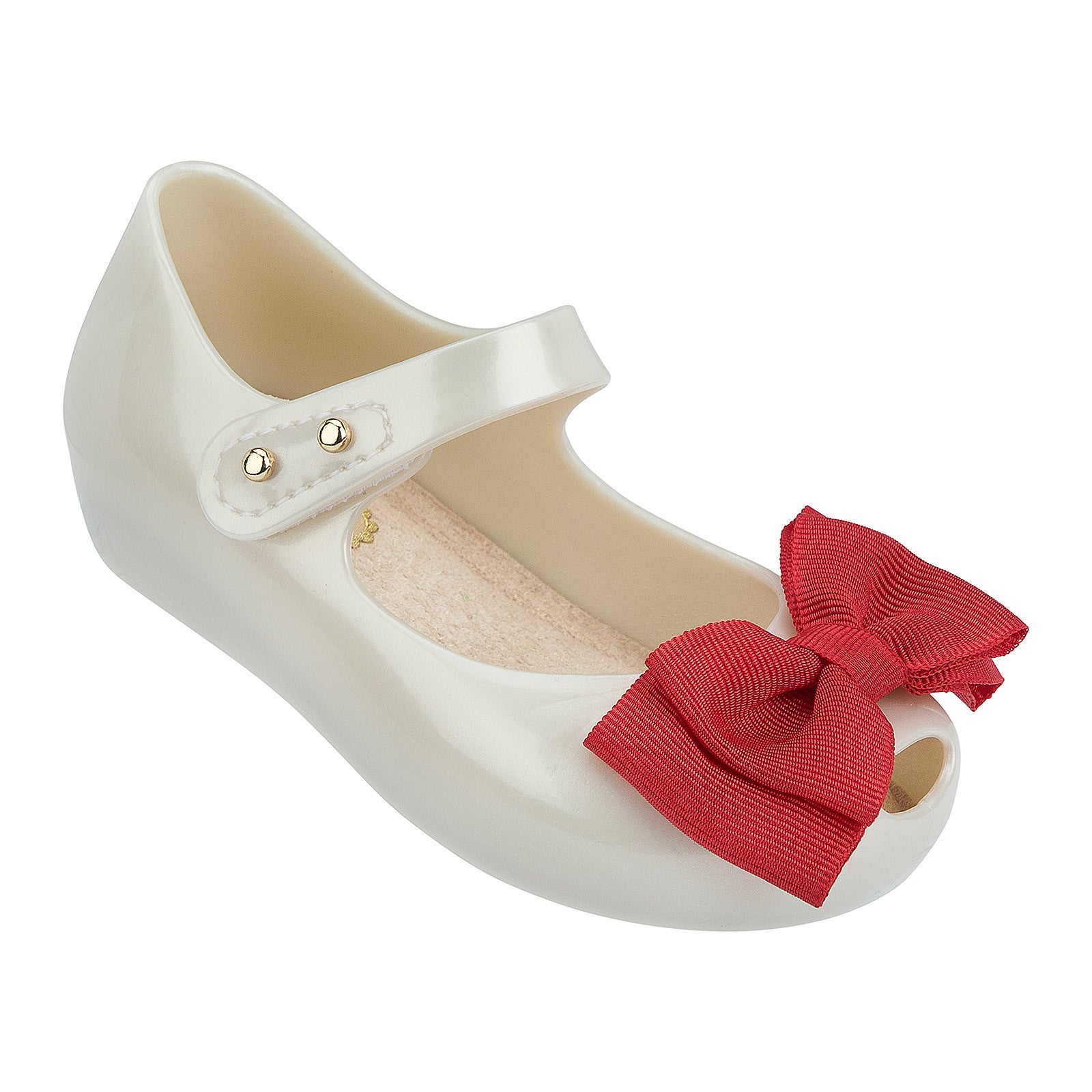Girls White Velcro Strap Shoes With Red Ribbon - CÉMAROSE | Children's Fashion Store