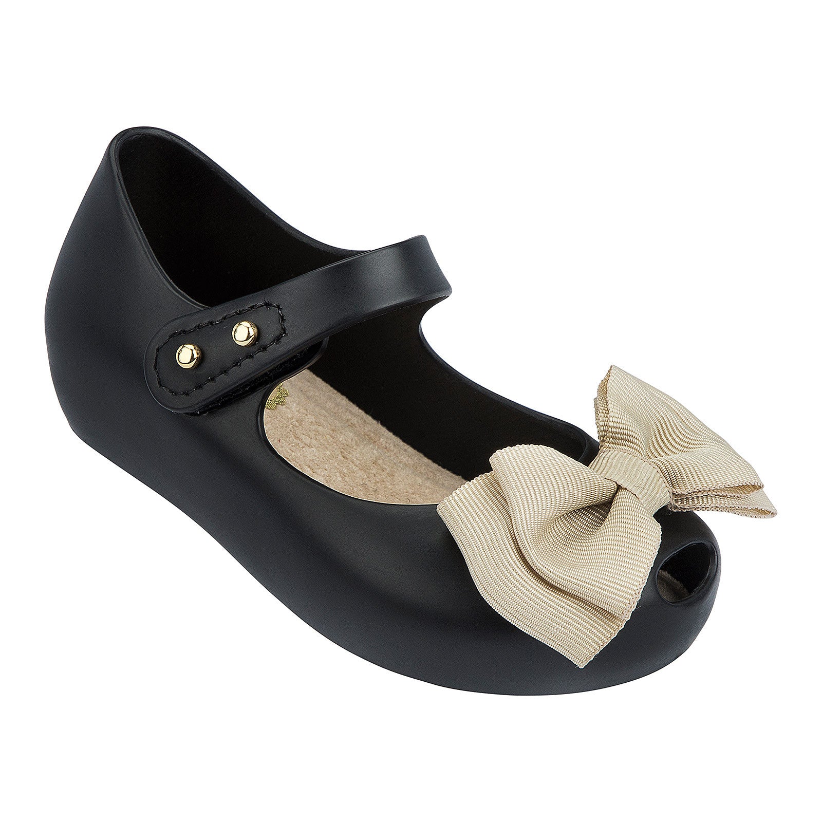 Girls Black Velcro Strap Shoes With Beige Ribbon - CÉMAROSE | Children's Fashion Store