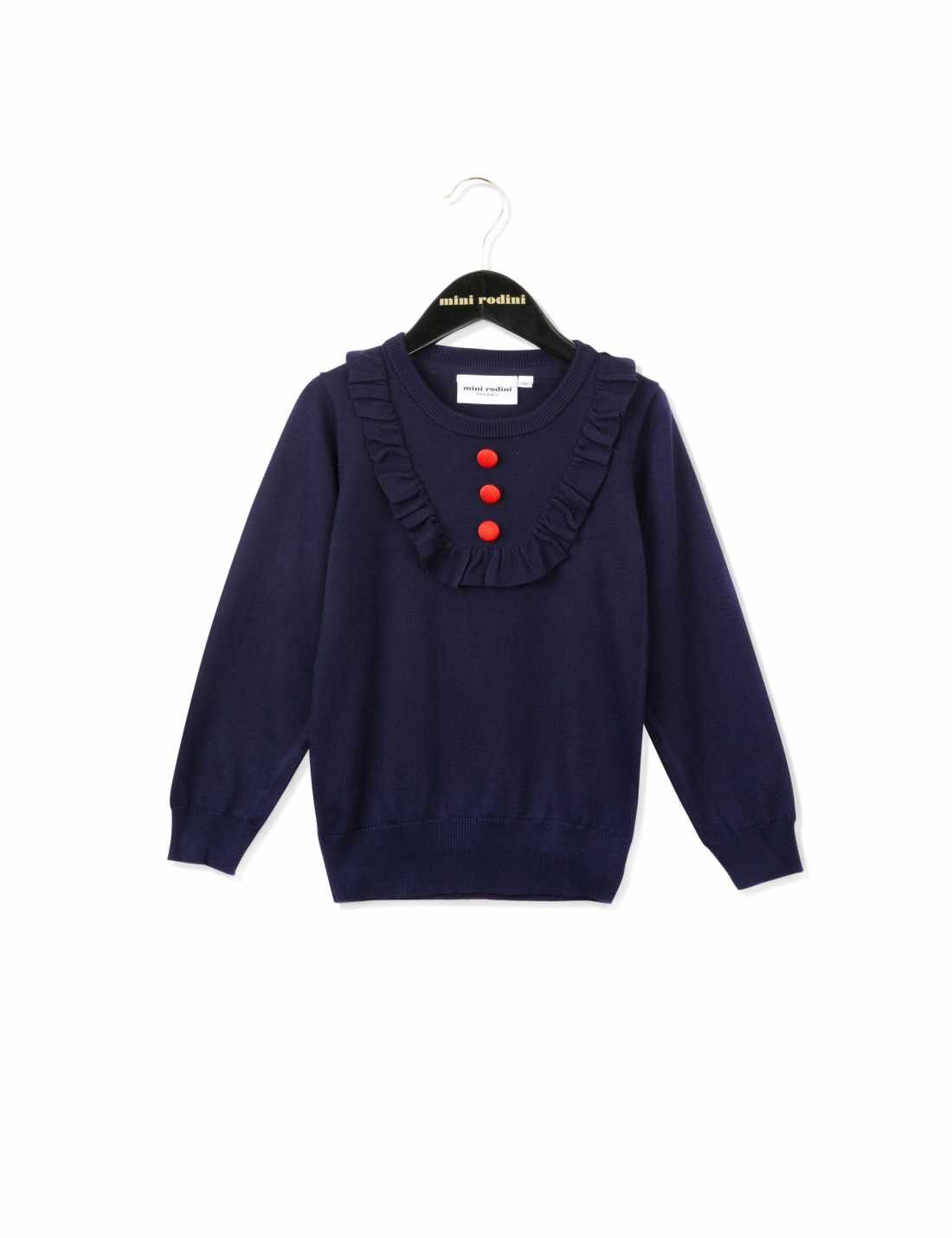 Baby Girls Navy Blue Knitted Frilly Trims Sweater - CÉMAROSE | Children's Fashion Store