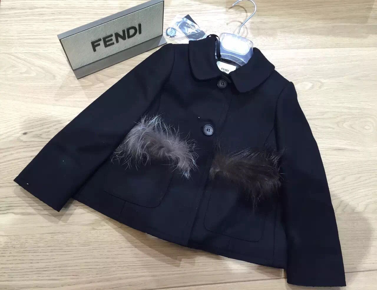 Girls Black Wool&Cashmere Jacket With Fur Trims - CÉMAROSE | Children's Fashion Store