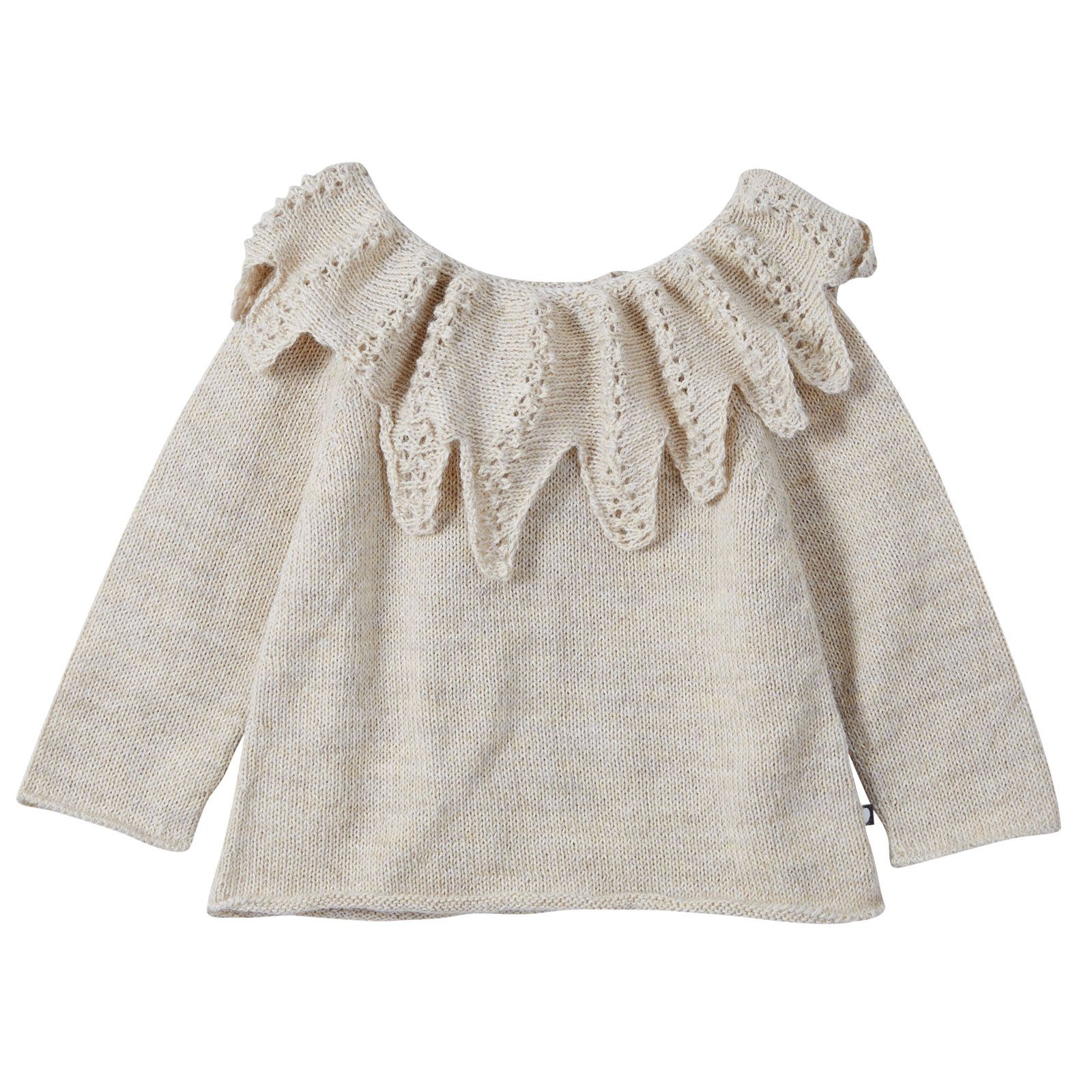 Baby Girls Beige Alpaca Wool Knitted Sweater With Leaf Trims Collar - CÉMAROSE | Children's Fashion Store - 1