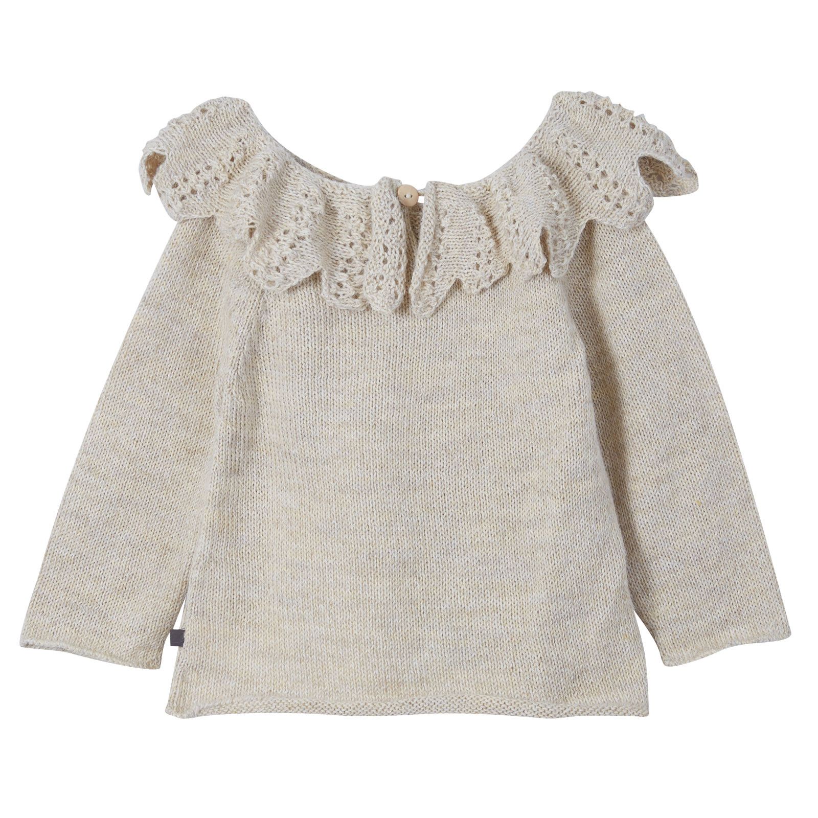 Baby Girls Beige Alpaca Wool Knitted Sweater With Leaf Trims Collar - CÉMAROSE | Children's Fashion Store - 2