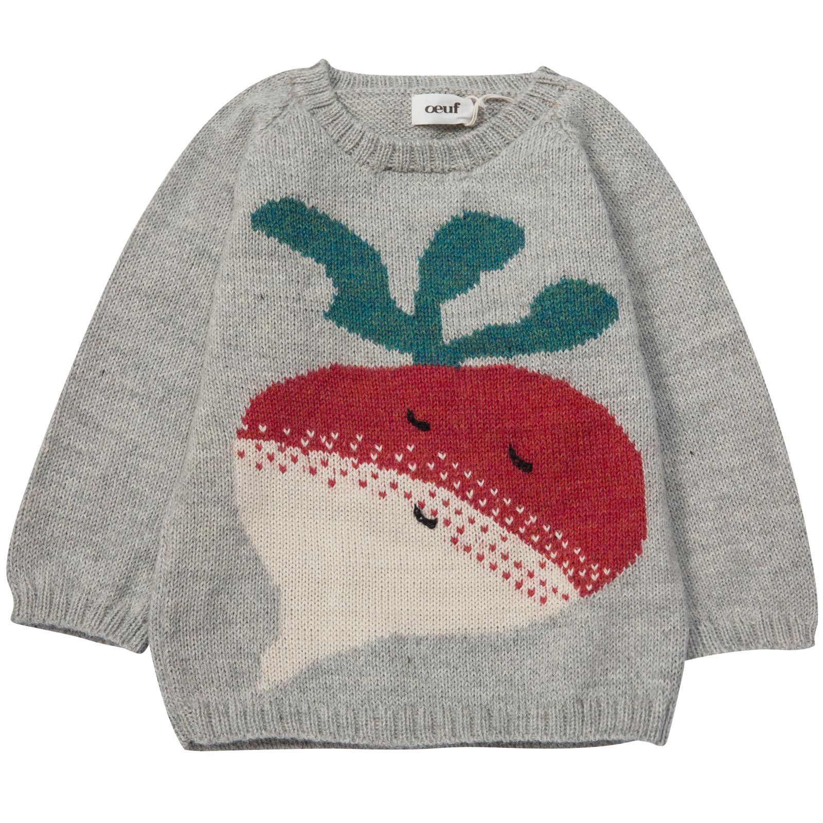 Girls Light Grey Sweater With Red Radish Trims - CÉMAROSE | Children's Fashion Store - 1