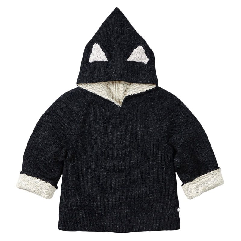 Baby Black Alpaga Wool Hooded Cat Sweatshirt - CÉMAROSE | Children's Fashion Store - 3
