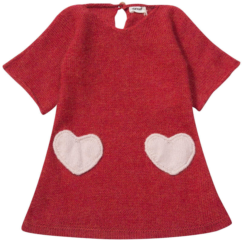 Baby Girls Red Alpaga Wool Patch Heart Dress - CÉMAROSE | Children's Fashion Store - 1