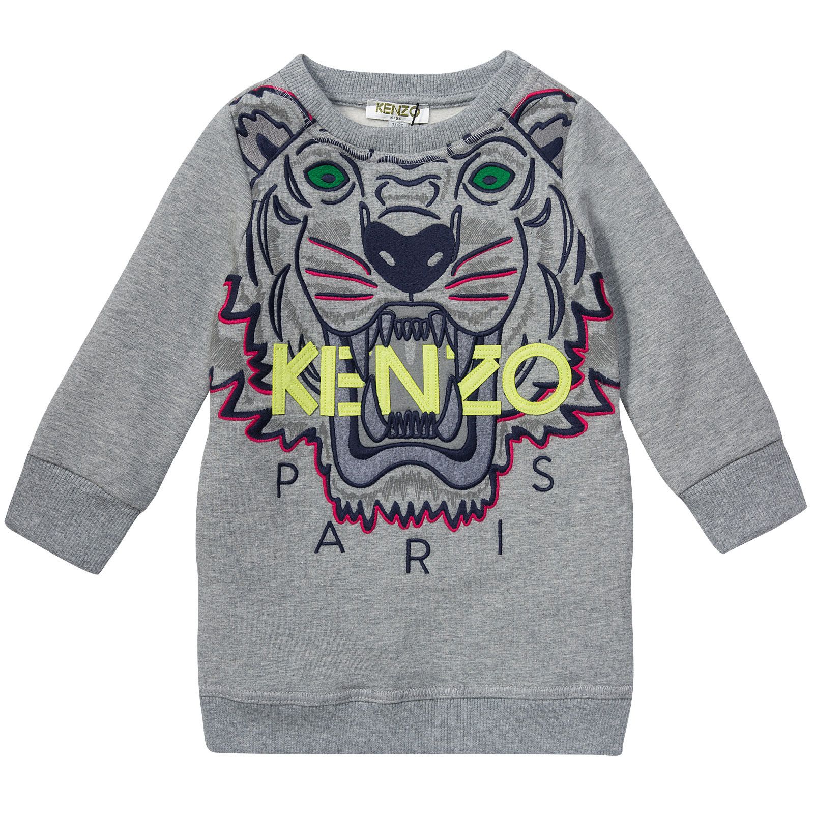 Girls Grey Tiger Embroidered Jersey Sweatshirt Dress - CÉMAROSE | Children's Fashion Store - 1