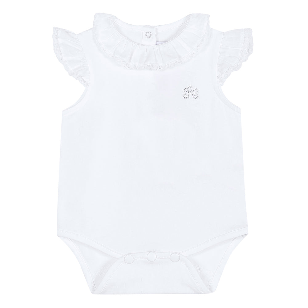 Girls White Cotton Babysuit