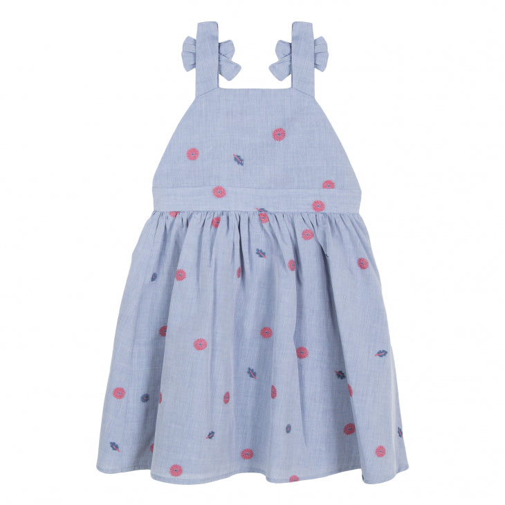 Girls Light Blue Embroidery Cotton Dress