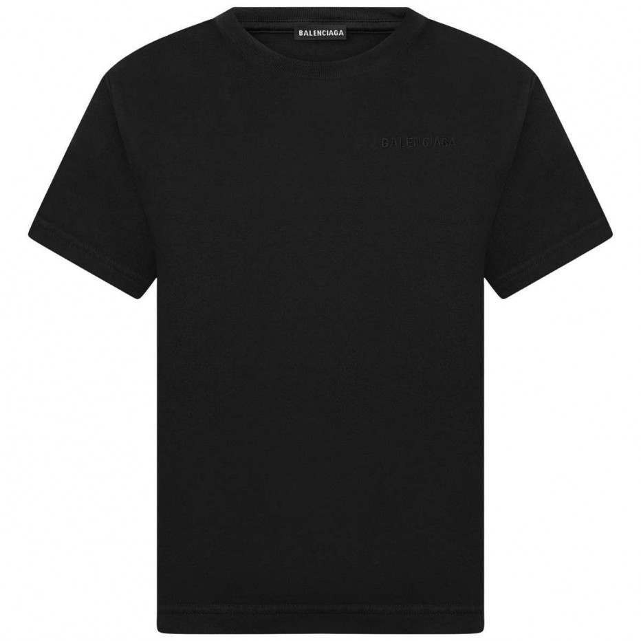 Boys Black Embroidered Cotton T-shirt