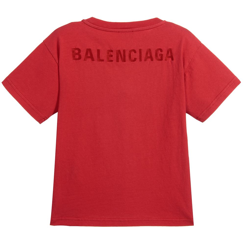 Boys & Girls Tomato Red Embroidered Cotton T-shirt