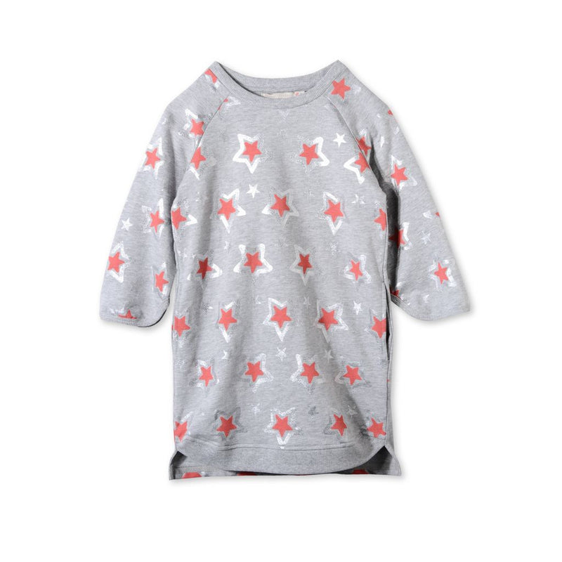 Girls Pebble Cotton 'Lrina' Dress With Red Star Print Trims - CÉMAROSE | Children's Fashion Store - 1