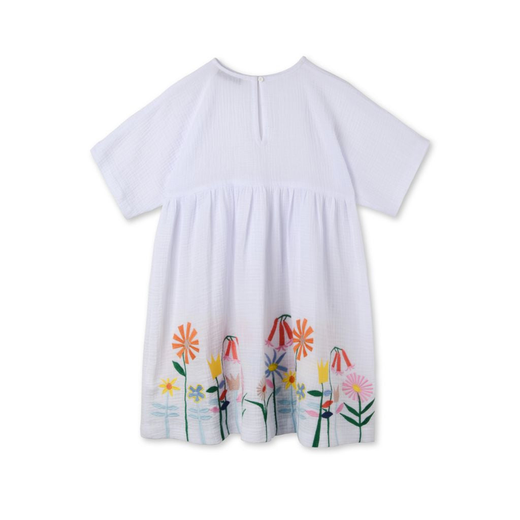 Girls White Embroidered Flowers Corie Dress