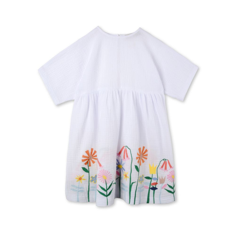 Girls White Embroidered Flowers Corie Dress
