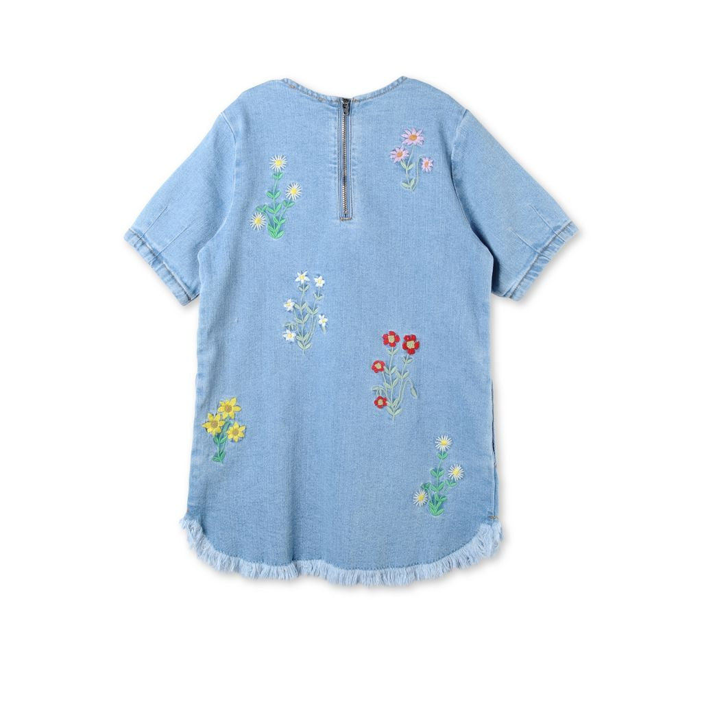Girls Light Blue Floral Embroidered Edith Dress - CÉMAROSE | Children's Fashion Store - 2