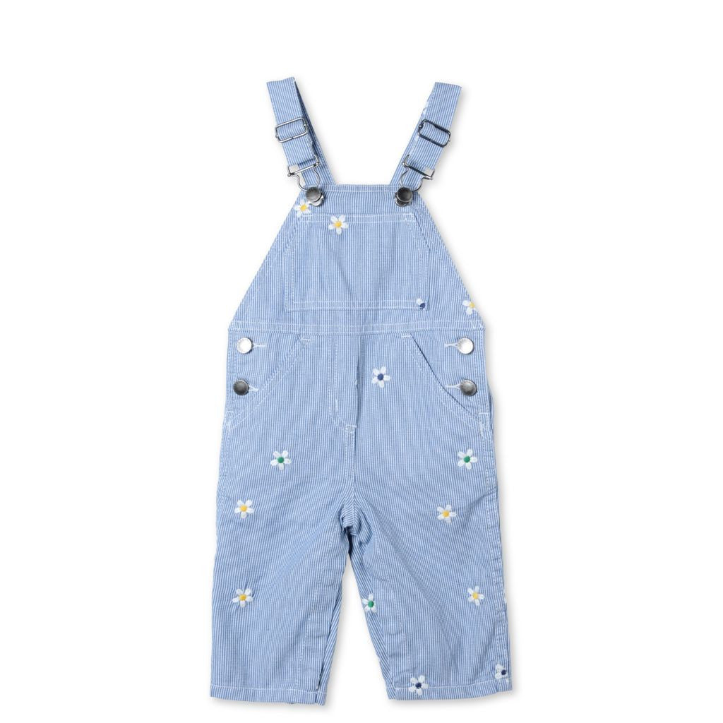 Baby Girls Striped Daisy Olive Dungaree