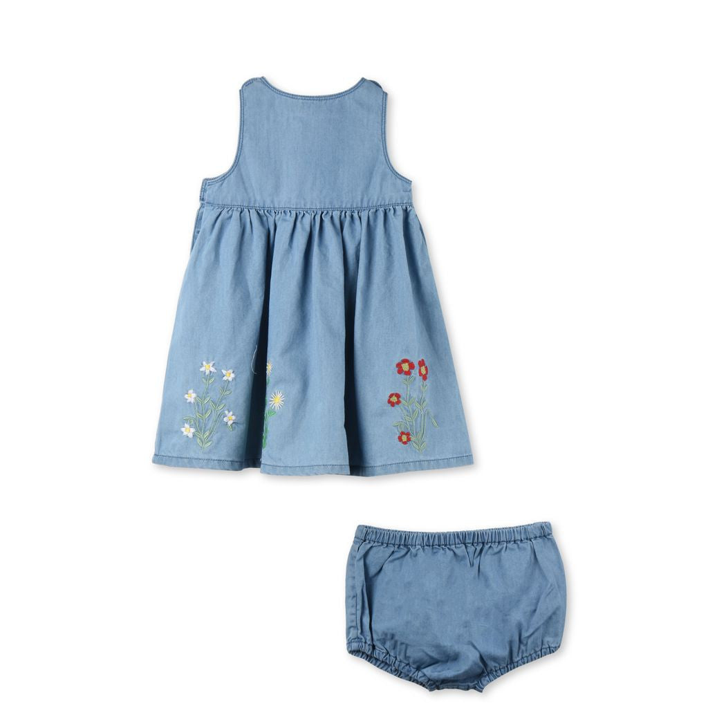 Baby Girls Blue Floral Embroidered Posie Dress - CÉMAROSE | Children's Fashion Store - 2