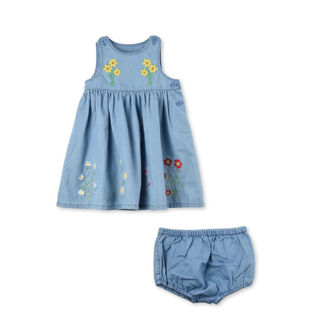 Baby Girls Blue Floral Embroidered Posie Dress - CÉMAROSE | Children's Fashion Store - 1