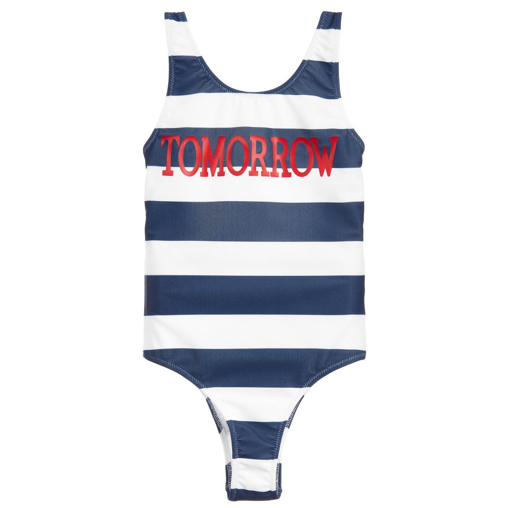 Girls Blue Stripe Swimsuit