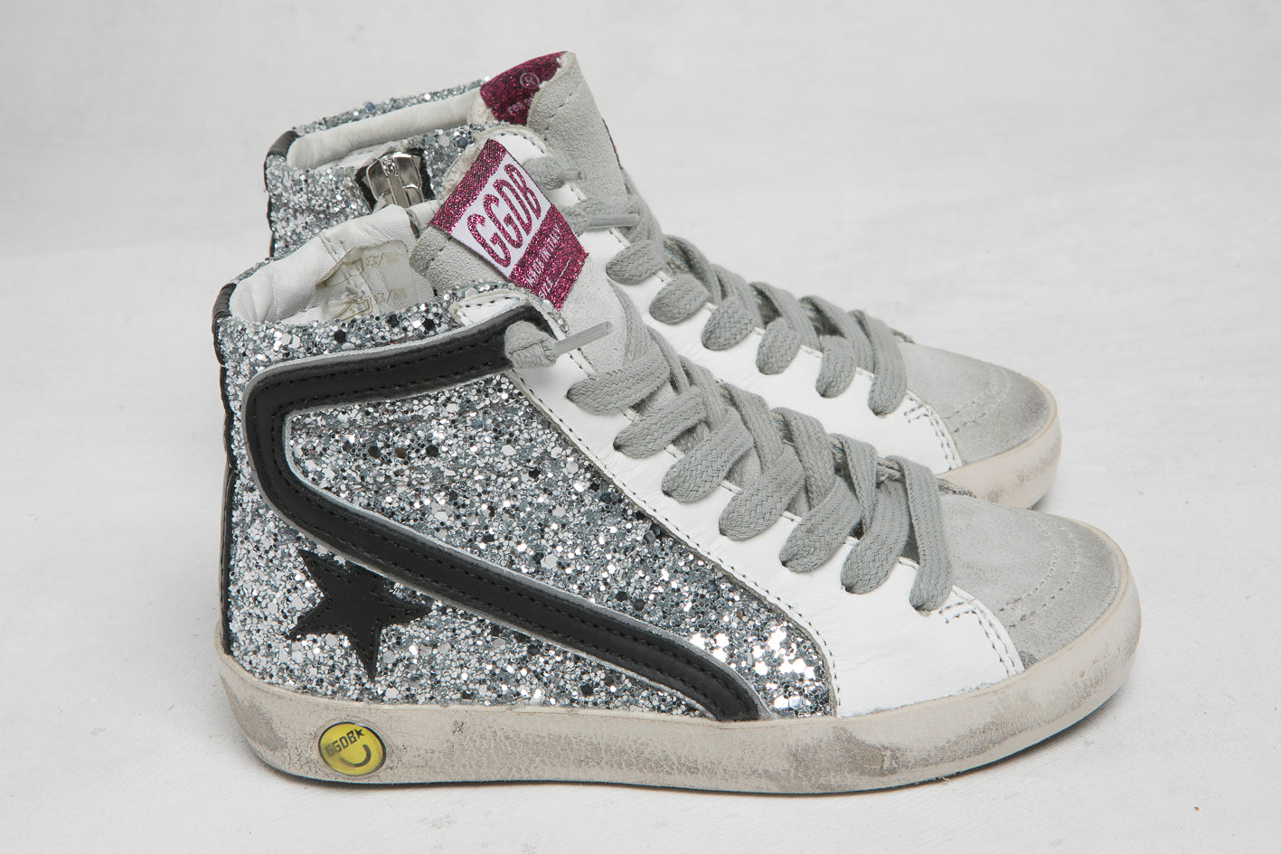 Baby Girls Silver High Top Leather Shoes