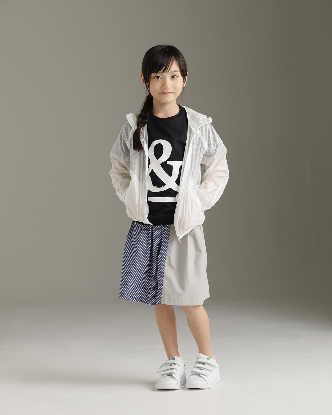 Girls Grey & Blue Bias Stripe Skirts