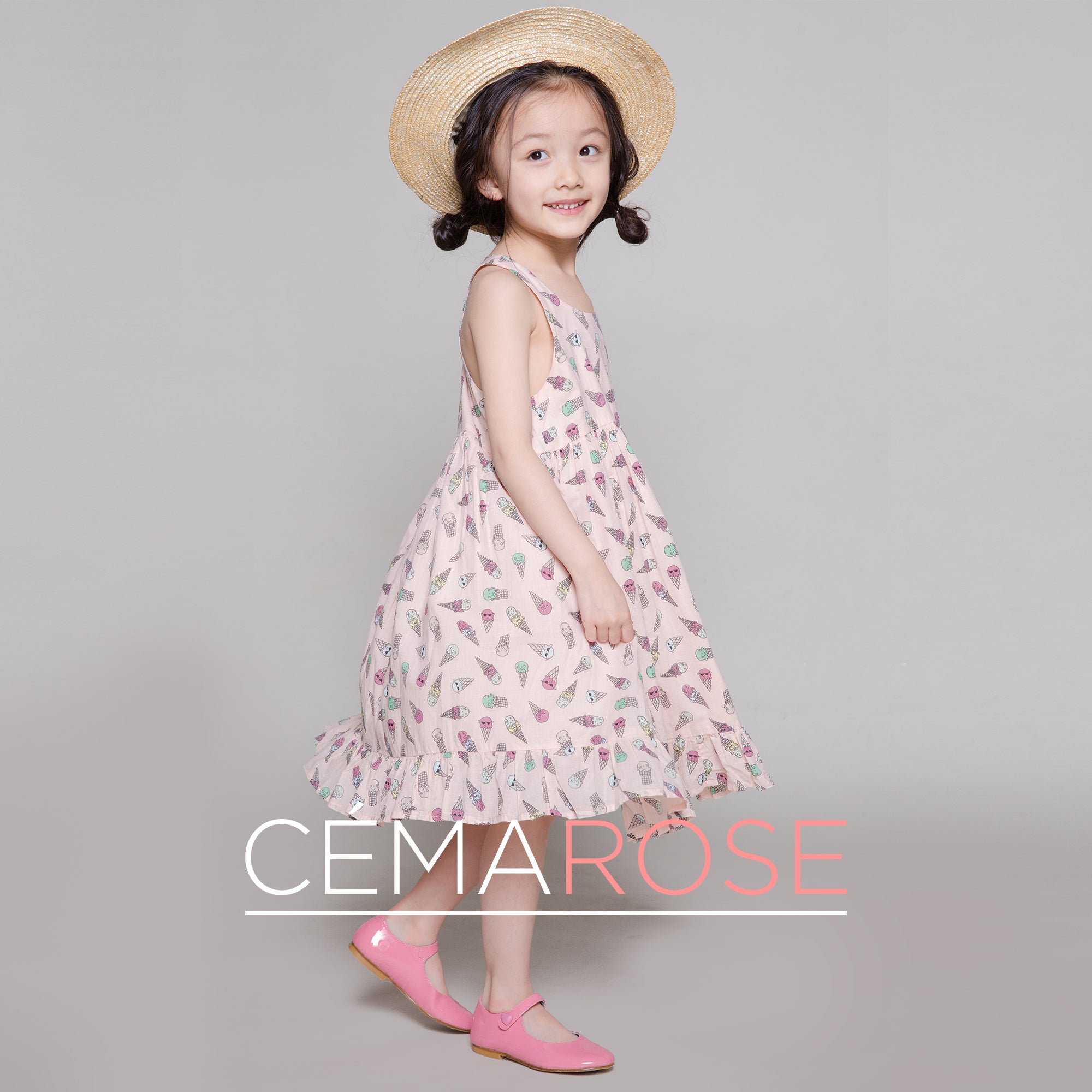Girls Pink Icecreams Printed Dress